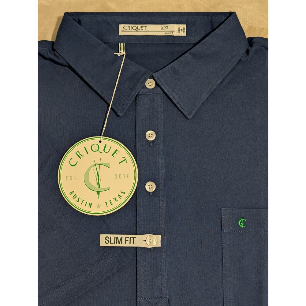 Criquet Mens Player Polo Shirt Navy Blue Slim Fit XXL Organic Cotton Golf NWT